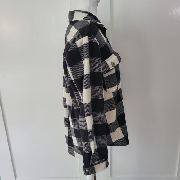 Billabong Size L Adventure Division Black White Plaid Fleece Button Up - Picture 2 of 9
